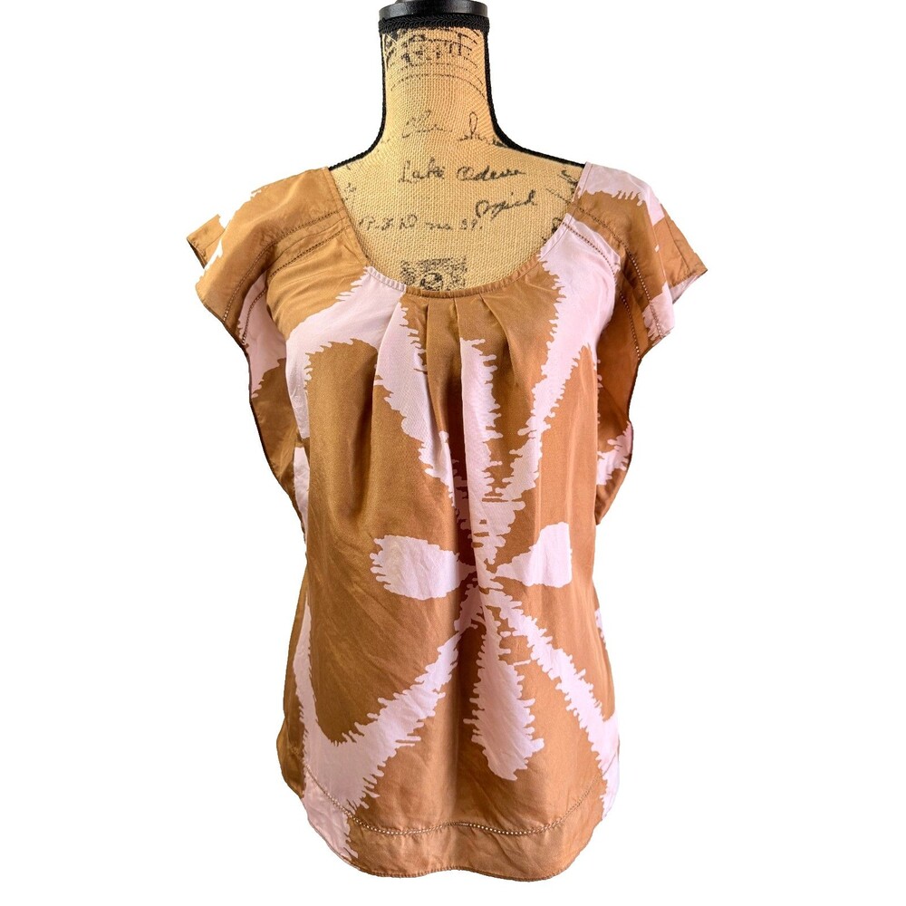 Diane von Furstenberg Silk Floral Print Blouse Top Pink Brown Size 0 DVF